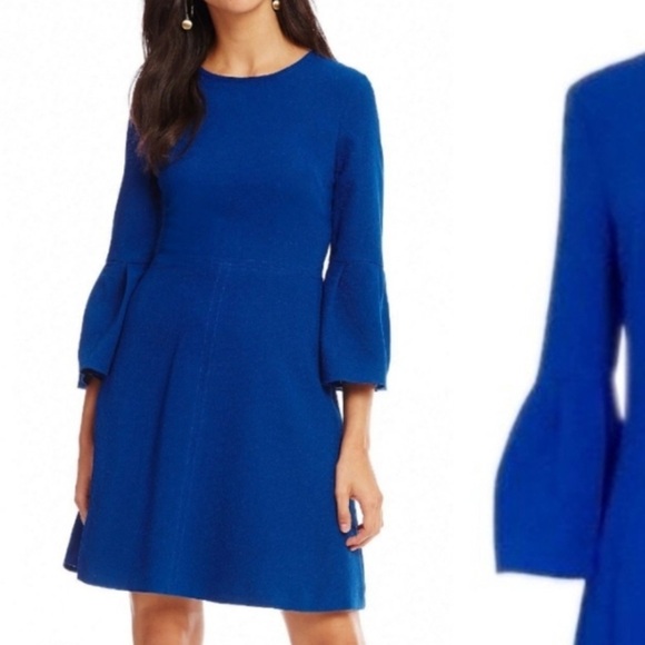 Eliza J cobalt blue fit and flare dress with bell sleeves Size 6 - Picture 1 of 10